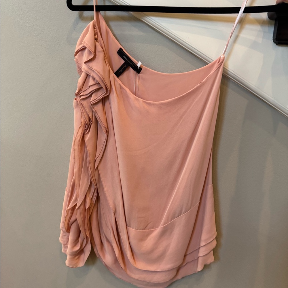 BCBGMaxAzria Soft Pink Asymmetrical Ruffle Blouse
